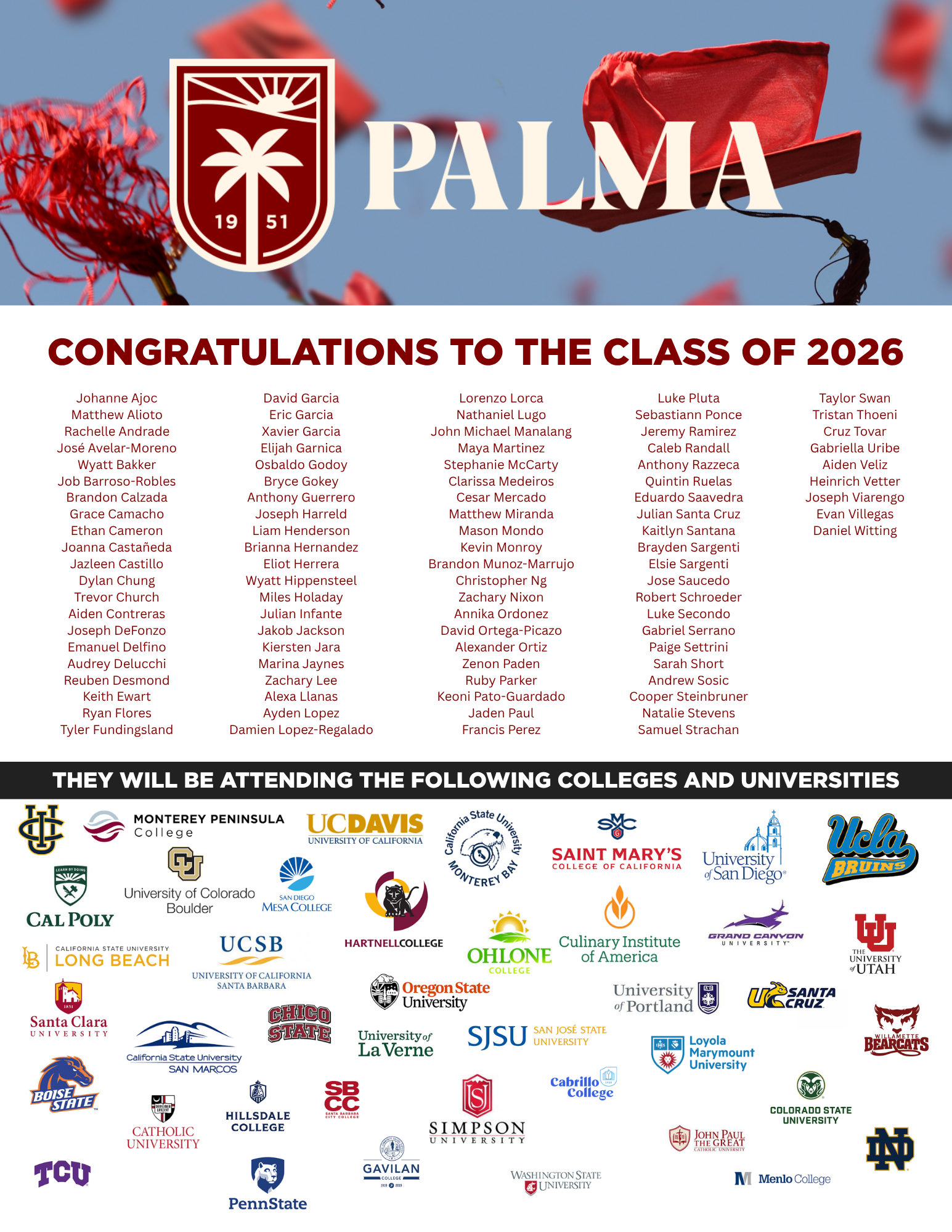 CONGRATULATIONS TO THE CLASS OF 2026