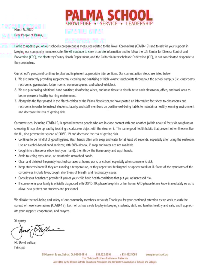 Covid Letter 2020-3-5