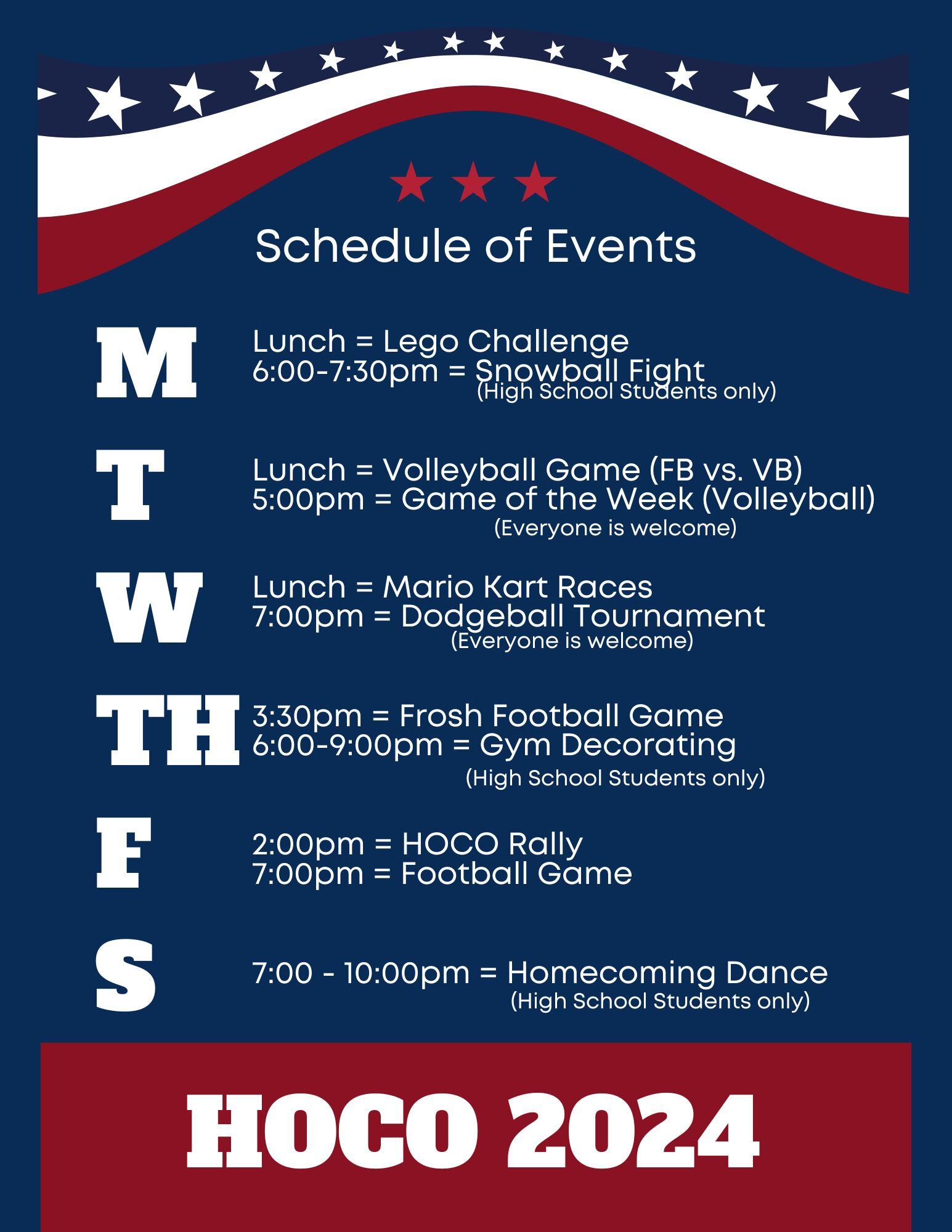 Homecoming Schedule of Events