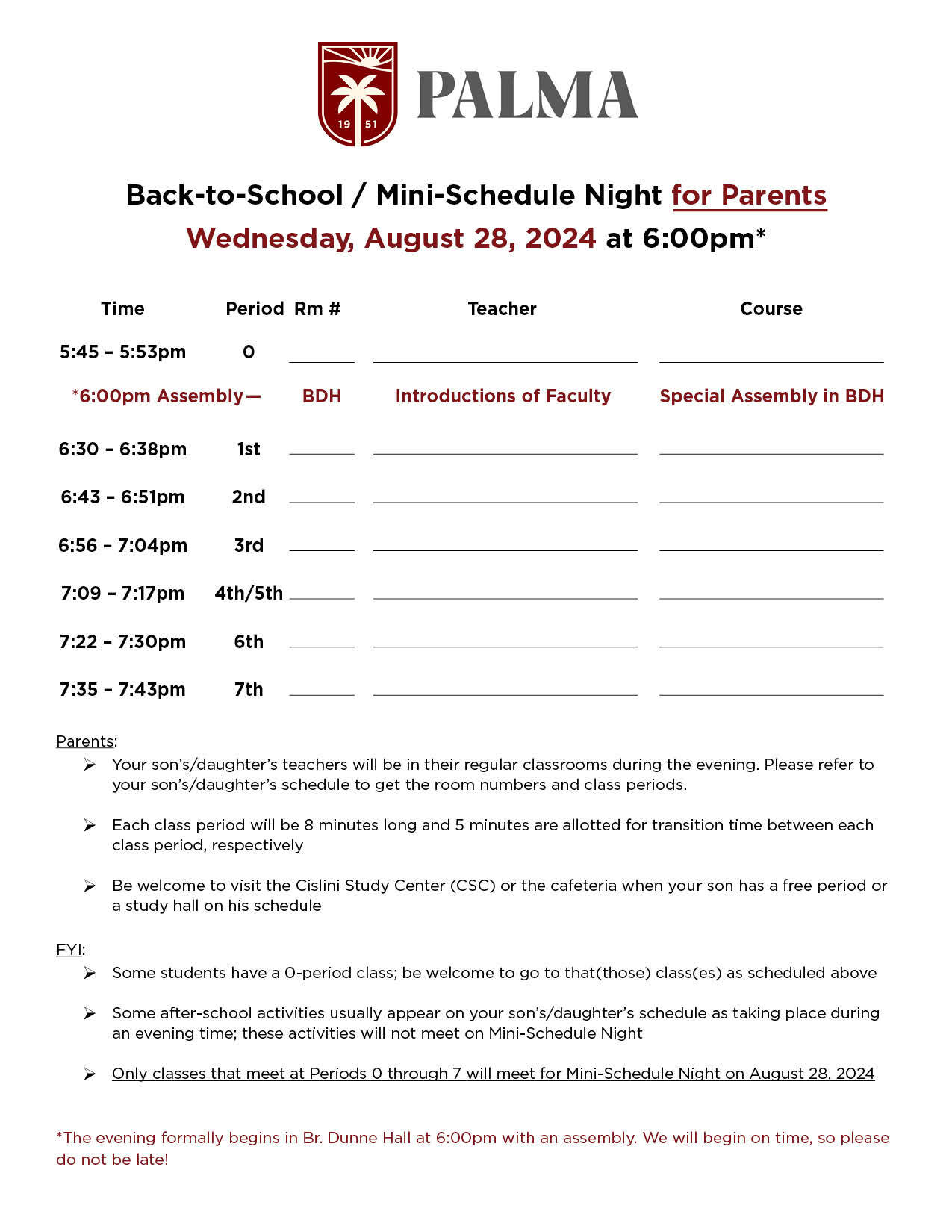 Mini Schedule Night 24